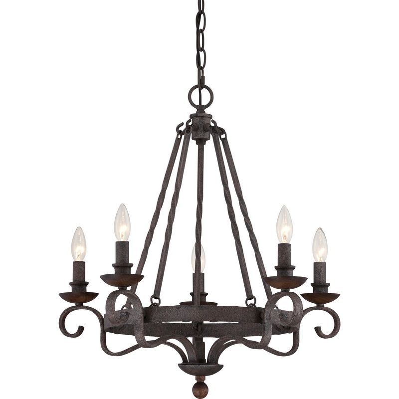 Quoizel NBE5005RK Noble Five Light Chandelier, Rustic Black