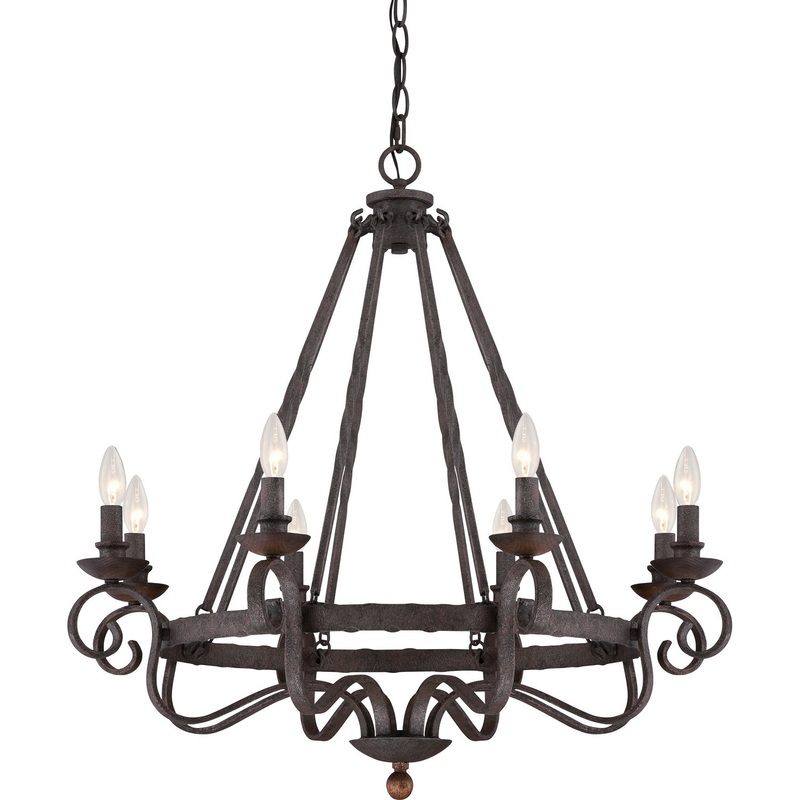 Quoizel NBE5008RK Noble Eight Light Chandelier, Rustic Black