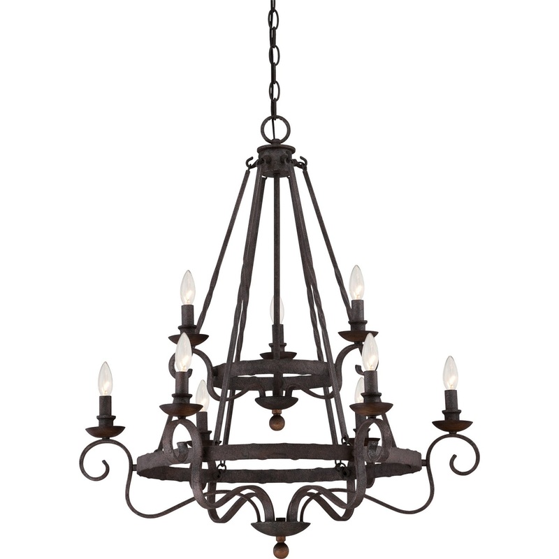 Quoizel NBE5009RK Noble Nine Light Chandelier, Rustic Black