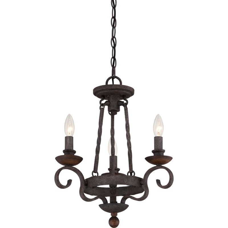 Quoizel NBE5303RK Noble Three Light Chandelier, Rustic Black