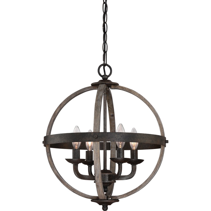Quoizel FSN5204RK Fusion Four Light Foyer Pendant, Rustic Black