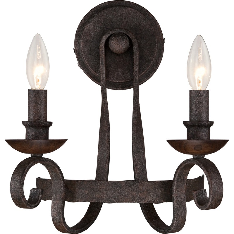 Quoizel NBE8702RK Noble Two Light Wall Sconce, Rustic Black