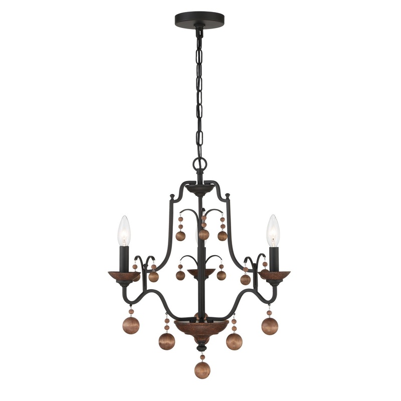 Minka-Lavery 2663-723 Colonial Charm Three Light Chandelier, Old World Bronze W/Walnut Accents
