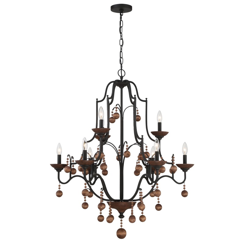 Minka-Lavery 2669-723 Colonial Charm Nine Light Chandelier, Old World Bronze W/Walnut Accents
