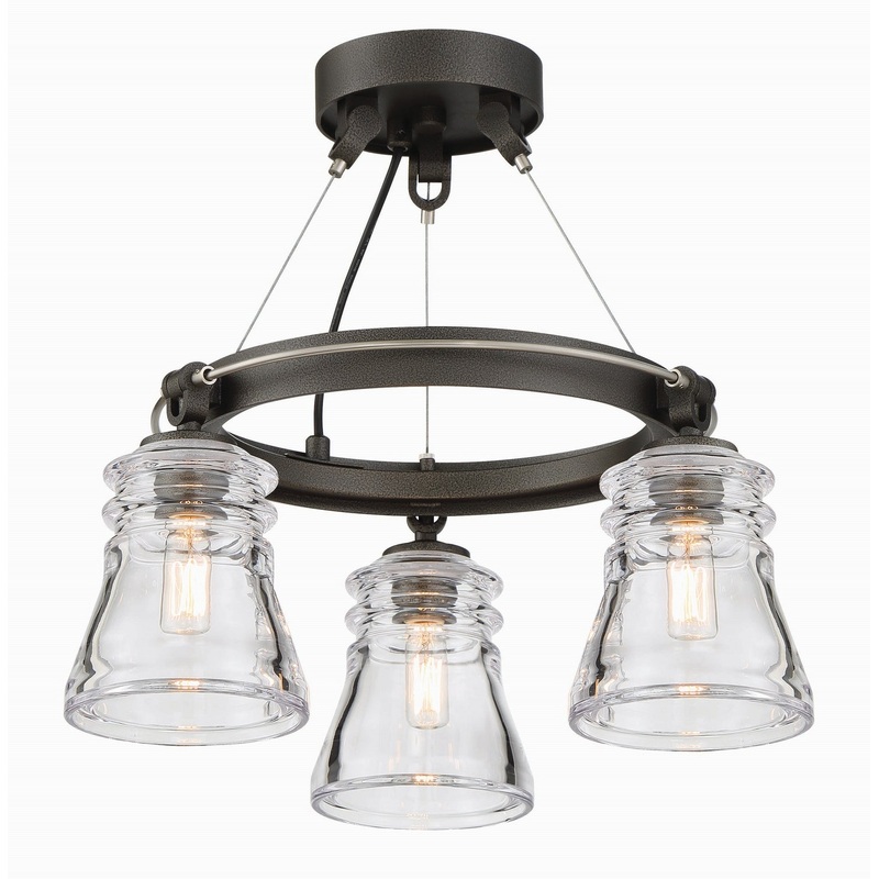 Minka-Lavery 2735-709 Graham Avenue Three Light Semi Flush Mount, Smoked Iron And Brushed Nickel
