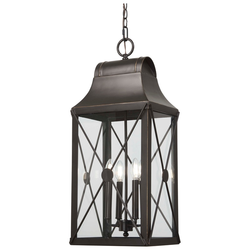 Minka-Lavery 73298-143C De Luz Four Light Outdoor Chain Hung, Oil Rubbed Bronze W/ Gold Highlights