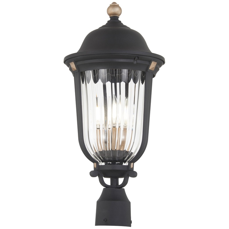 Minka-Lavery 73238-738 Peale Street Three Light Outdoor Post Mount, Sand Coal And Vermeil Gold