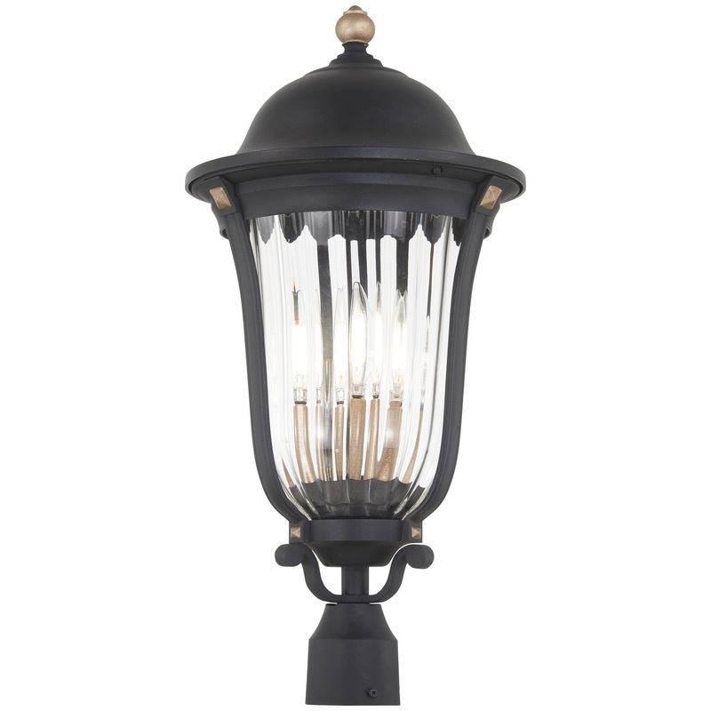 Minka-Lavery 73239-738 Peale Street Four Light Outdoor Post Mount, Sand Coal And Vermeil Gold