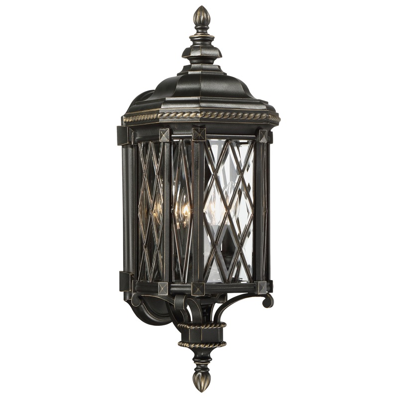 Minka-Lavery 9321-585 Bexley Manor Four Light Outdoor Wall Mount, Coal W/Gold Highlights