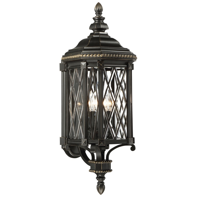 Minka-Lavery 9322-585 Bexley Manor Four Light Outdoor Wall Mount, Coal W/Gold Highlights