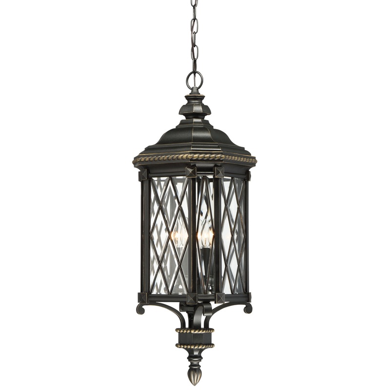 Minka-Lavery 9324-585 Bexley Manor Four Light Outdoor Chain Hung, Coal W/Gold Highlights