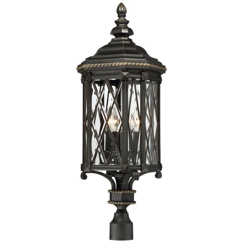 Minka-Lavery 9326-585 Bexley Manor Four Light Post Mount, Coal W/Gold Highlights