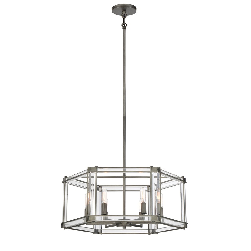 Minka-Lavery 3856-756 Langen Square Six Light Chandelier, Antique Nickel (Painted)
