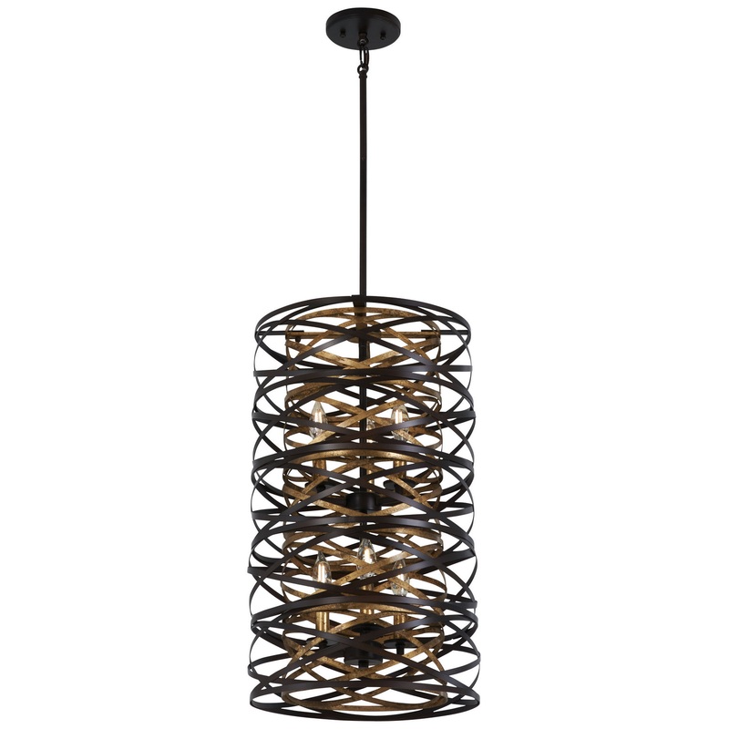 Minka-Lavery 4672-111 Vortic Flow Six Light Pendant, Dark Bronze w/Mosaic Gold