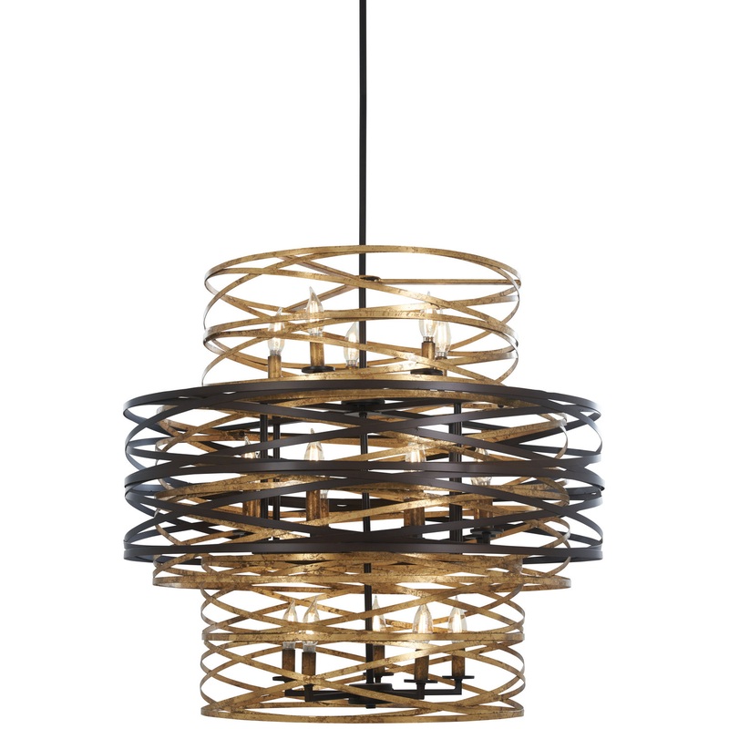 Minka-Lavery 4679-111 Vortic Flow 18 Light Chandelier, Dark Bronze w/Mosaic Gold