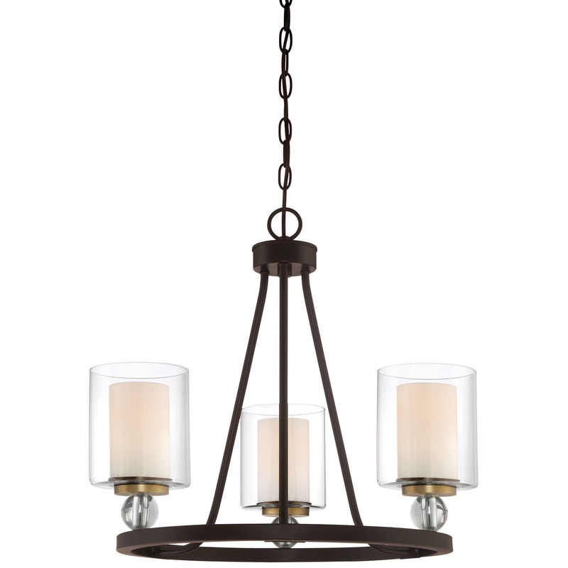 Minka-Lavery 3077-416 Studio 5 Three Light Chandelier, Painted Bronze W/Natural Brush