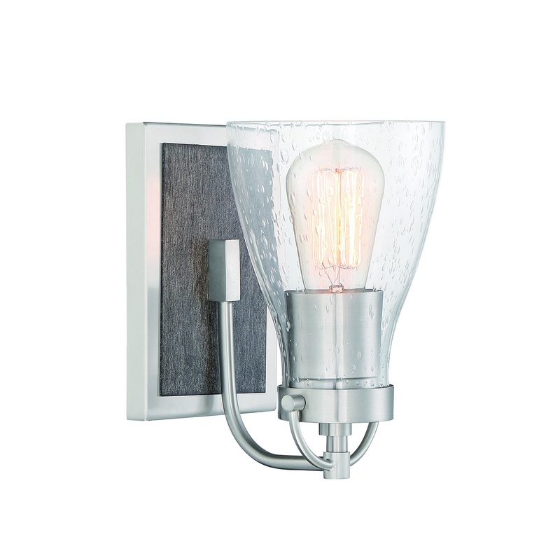 Minka-Lavery 3341-098 Garrison One Light Bath, Brushed Nickel W/Shale Wood