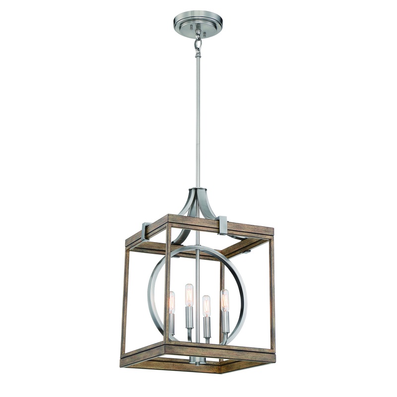 Minka-Lavery 4014-280 Country Estates Four Light Pendant, Sun Faded Wood w/ Brushed Nickel