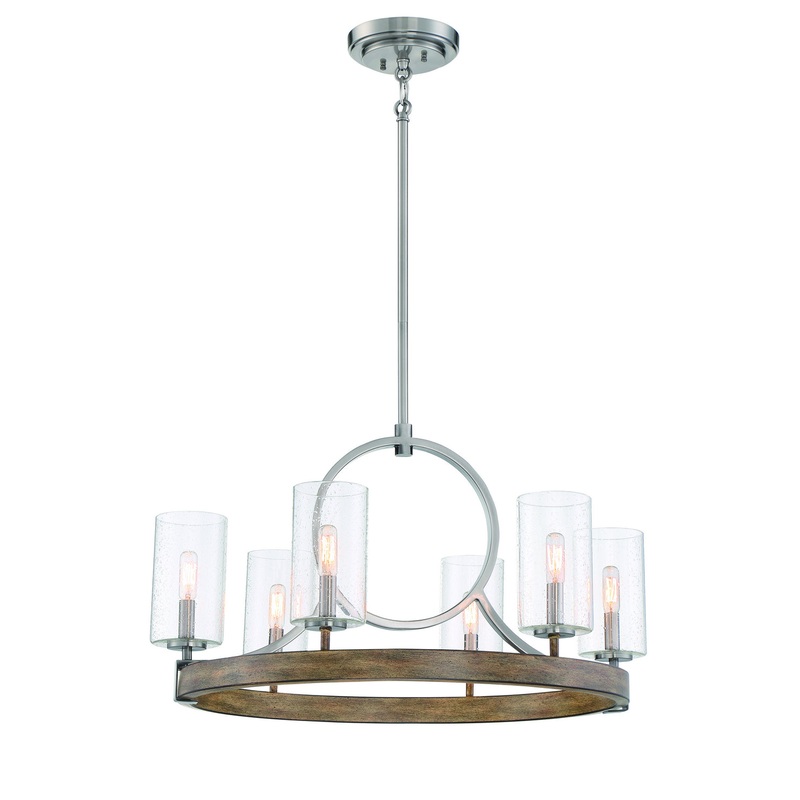 Minka-Lavery 4015-280 Country Estates Six Light Chandelier, Sun Faded Wood w/ Brushed Nickel