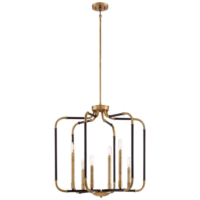 Minka-Lavery 4066-660 Liege Six Light Pendant, Aged Kinston Bronze w/Brass Highlights