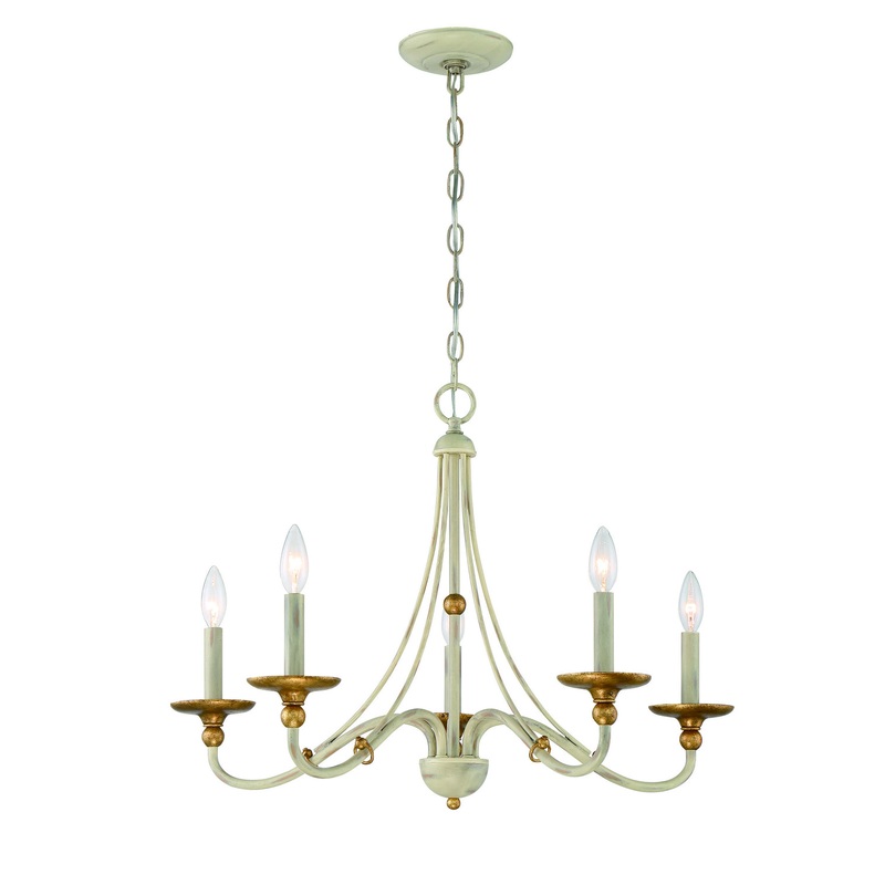 Minka-Lavery 1044-701 Westchester County Five Light Chandelier, Farm House White W/ Gilded Gold Leaf