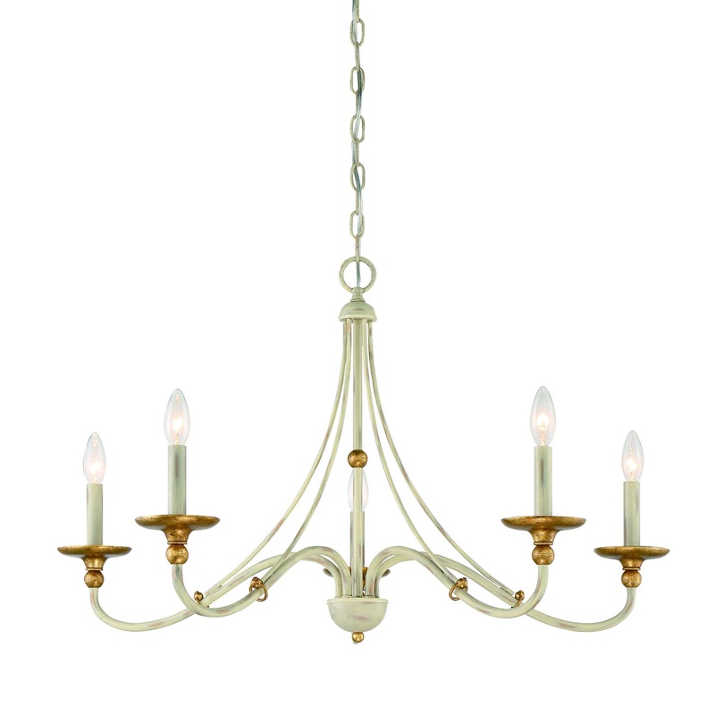 Minka-Lavery 1045-701 Westchester County Five Light Chandelier, Farm House White W/ Gilded Gold Leaf