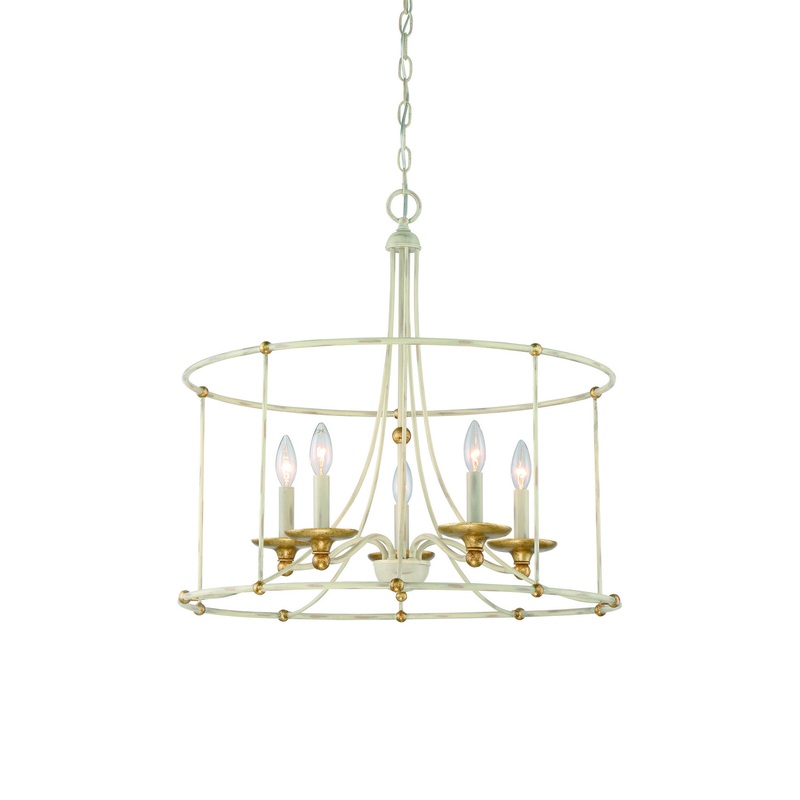 Minka-Lavery 1047-701 Westchester County Five Light Chandelier, Farm House White W/ Gilded Gold Leaf