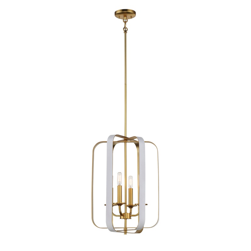 Minka-Lavery 1214-706 Aureum Four Light Pendant, Matte White W/ Honey Gold