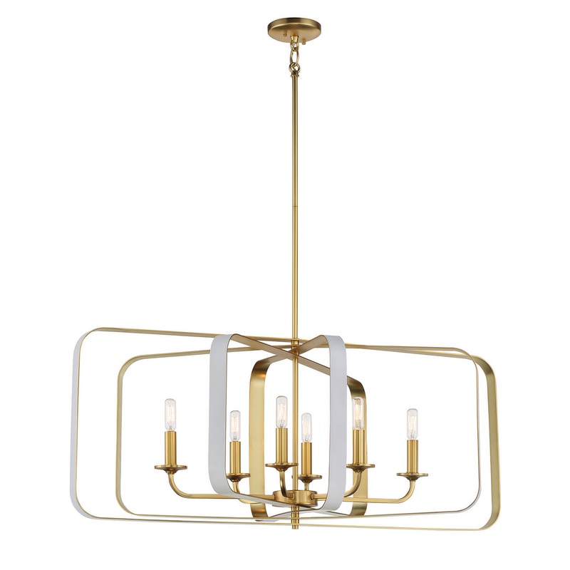 Minka-Lavery 1217-706 Aureum Six Light Pendant, Matte White W/ Honey Gold