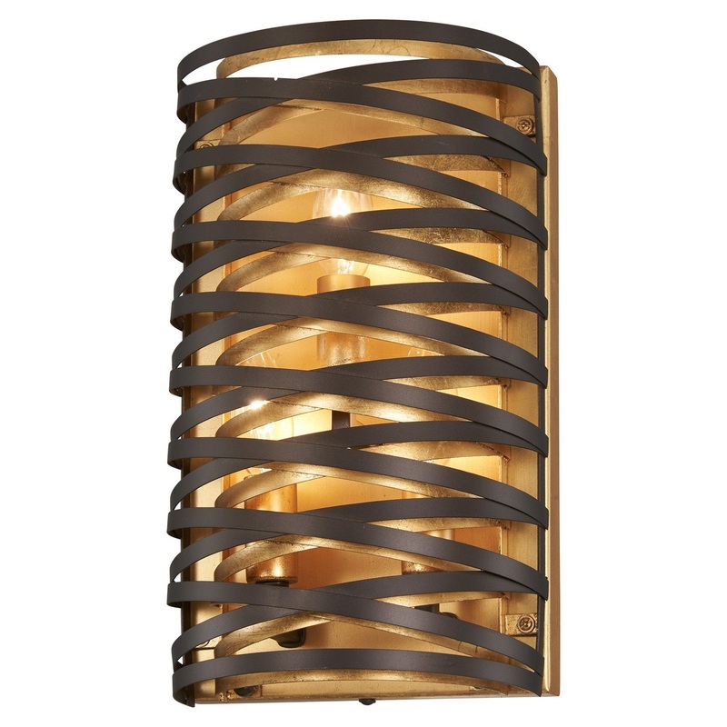 Minka-Lavery 3673-111 Vortic Flow Three Light Wall Sconce, Dark Bronze w/Mosaic Gold