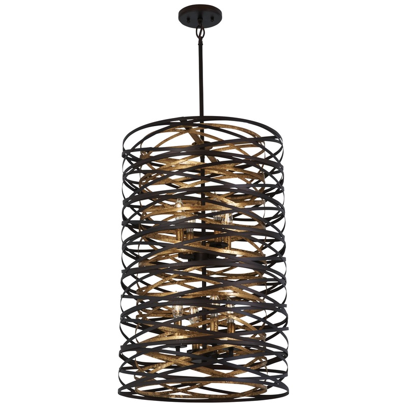 Minka-Lavery 3678-111 Vortic Flow Eight Light Pendant, Dark Bronze w/Mosaic Gold