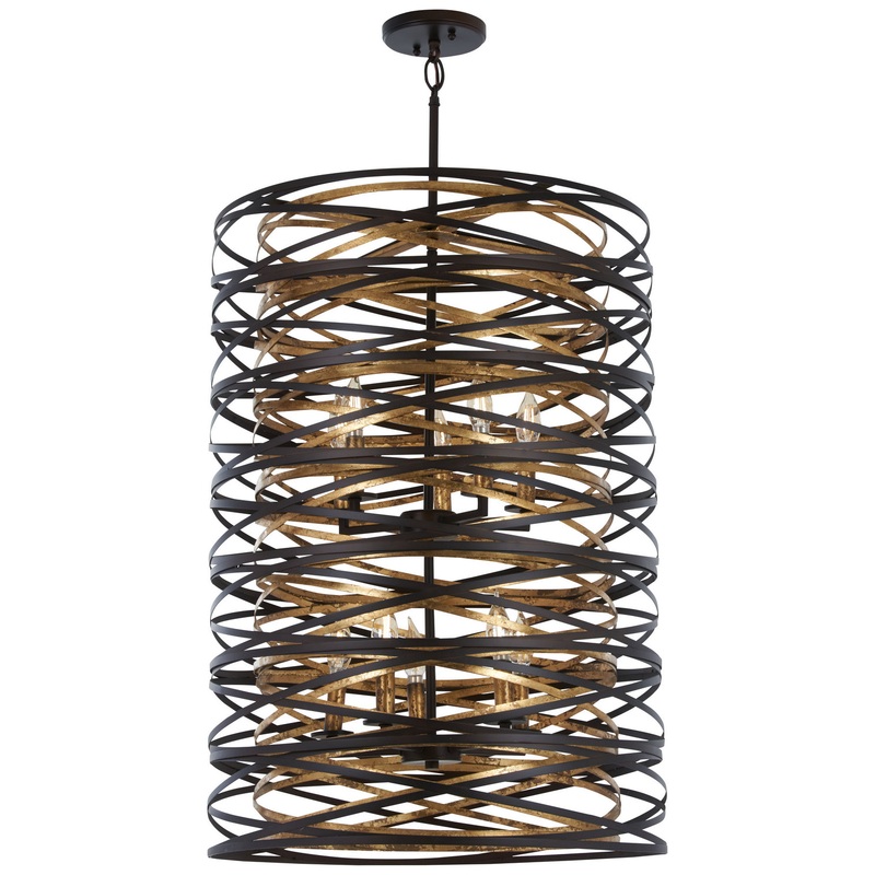 Minka-Lavery 3679-111 Vortic Flow Ten Light Pendant, Dark Bronze w/Mosaic Gold