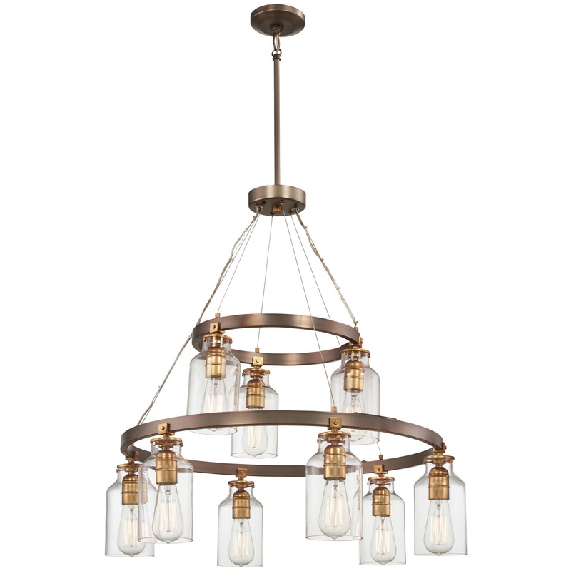 Minka-Lavery 4559-588 Morrow Nine Light Chandelier, Harvard Court Bronze W/Gold Hi