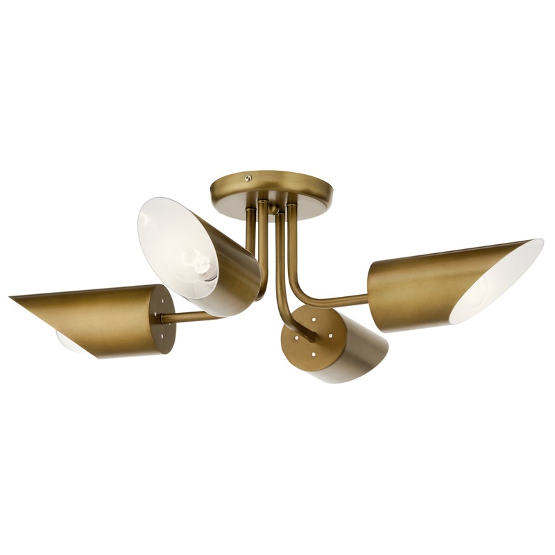 Kichler 52164NBR Trentino Four Light Semi Flush Mount, Natural Brass