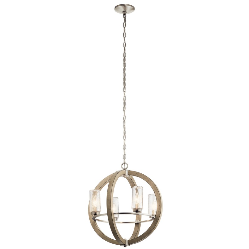 Kichler 49791DAG Grand Bank Four Light Outdoor Chandelier, Distressed Antique Gray